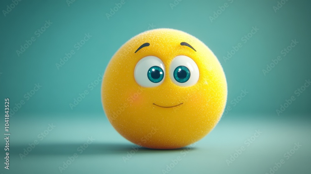 custom made wallpaper toronto digitalCute Yellow Emoji with Big Blue Eyes Smiling on Blue Background