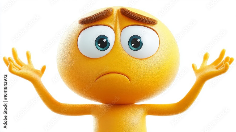 Obraz premium 3D Sad Emoji Character with Upraised Hands Asking Question Depressed Upset Worried
