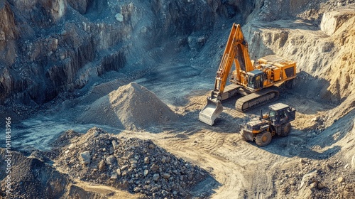 Wallpaper Mural Heavy machinery in a quarry extracting enormous stone blocks, raw building materials ready for construction. Torontodigital.ca
