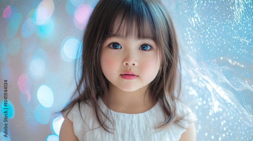 Asian girl on holographic plastic background Asian girl on holographic plastic background