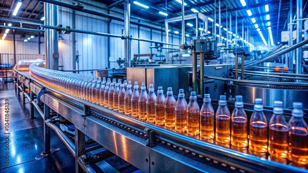 Efficient Cosmetic Bottling Production Line in a Modern Factory Setting for Low Light Photography Efficient Cosmetic Bottling Production Line in a Modern Factory Setting for Low Light Photography