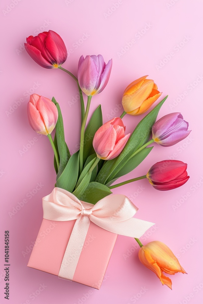 Fototapeta premium Lovely pink feminine tone gift box for Valentine’s Day, Mother's Day.