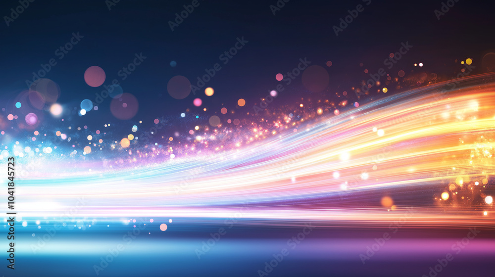 Fototapeta premium Bright light strips move rapidly through space, forming abstract patterns that change with the rhythm of the music, brimming with energy.