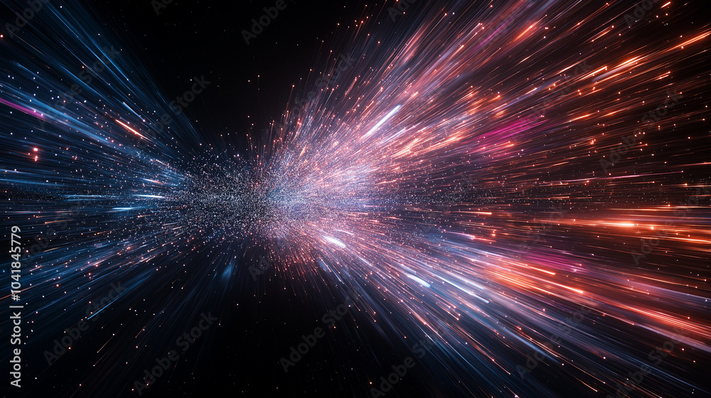 Fototapeta premium Bright light strips move rapidly through space, forming abstract patterns that change with the rhythm of the music, brimming with energy.