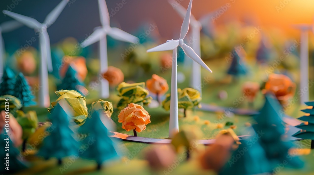 Fototapeta premium Eco-Friendly Wind Turbines Diorama