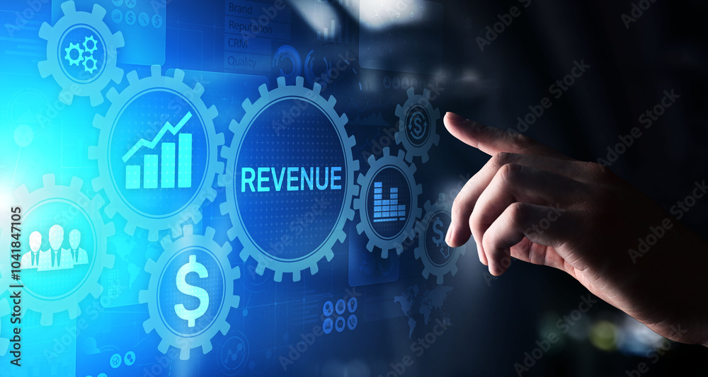 Revenue Increase sales financial growth business concept on virtual screen.