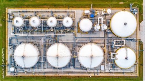 Aerial View of Vast Industrial Fuel Storage and Processing Plant in Urban Landscape