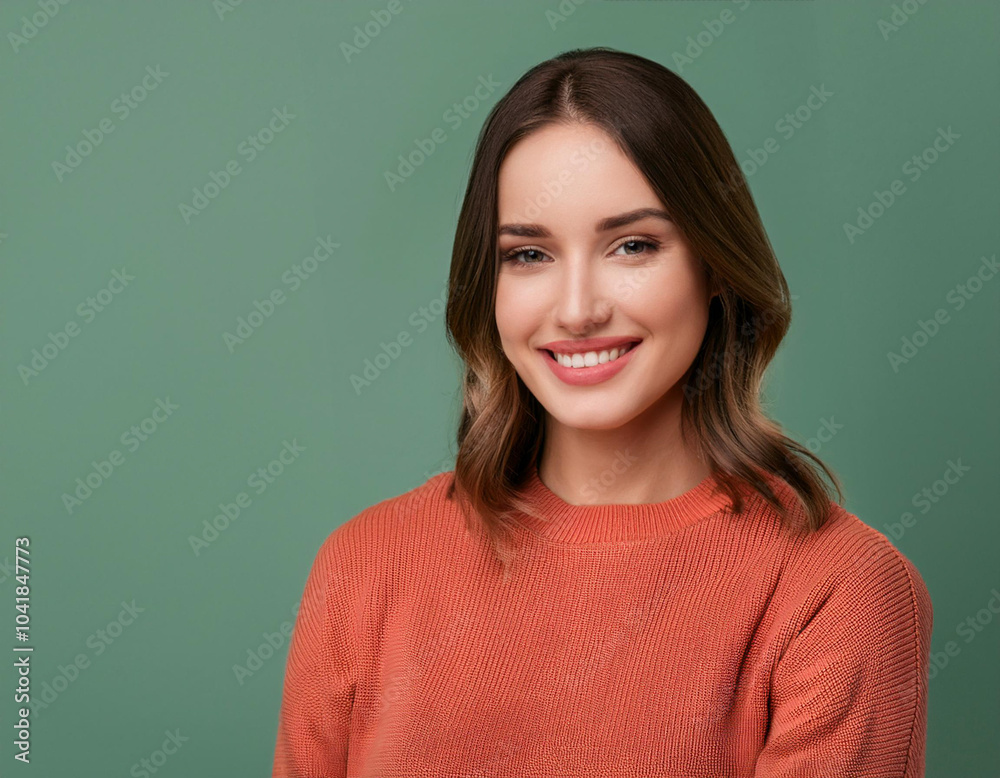 Portrait of Beautiful Young Woman Happily Smiling Against Studio Background Portrait of Beautiful Young Woman Happily Smiling Against Studio Background
