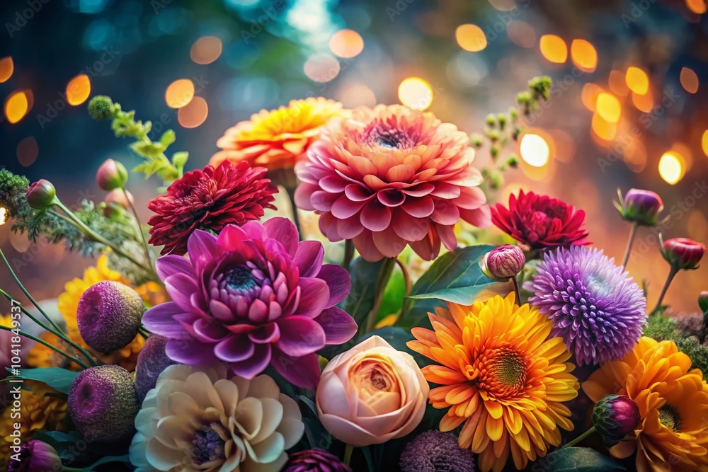 Obraz premium Elegant Floral Arrangement with Bokeh Effect for Moody Atmosphere