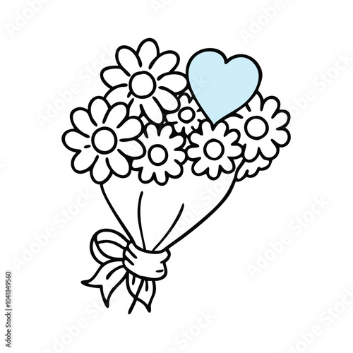 Bouquet of flowers with a heart, declaration of love
