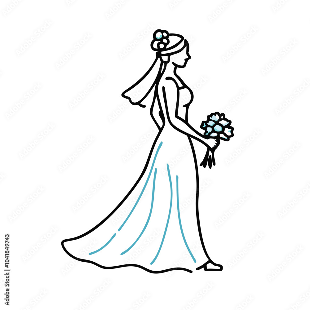 Fototapeta premium Bride holding a bouquet in a wedding dress 
