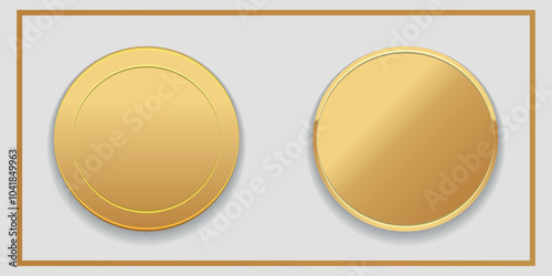 Realistic empty gold coin. Two sides of the coin. Vector on a gray background