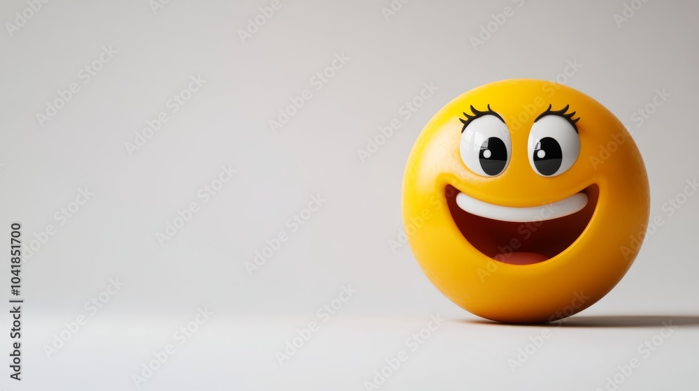 Happy Emoji Face 3D Rendering  Yellow Smiley   Smiling Icon  Digital Art