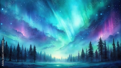 Aurora borealis inspired watercolor background close-up