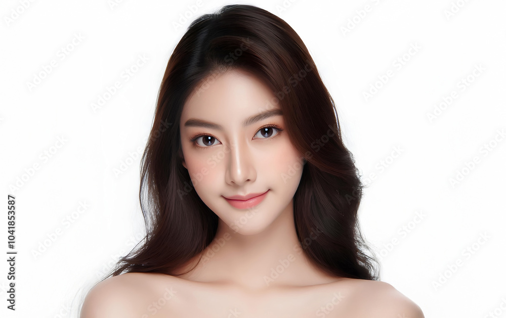 The most beautiful face of Asians, white background.