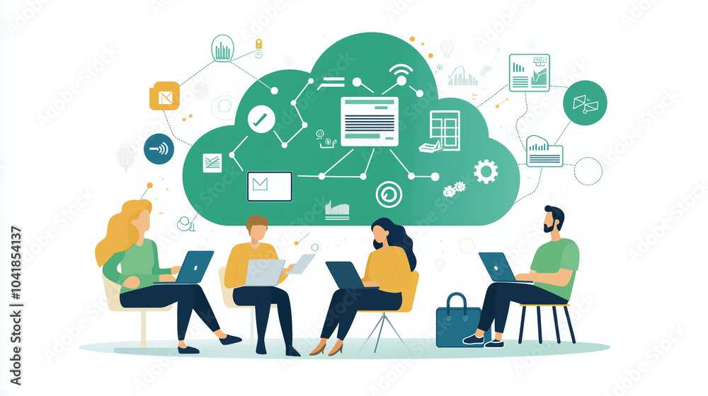 Fototapeta premium A Business Communication Themed Picture: Digitalization, Cybersecurity, Cloud Computing, Web Service, SAAS, IT