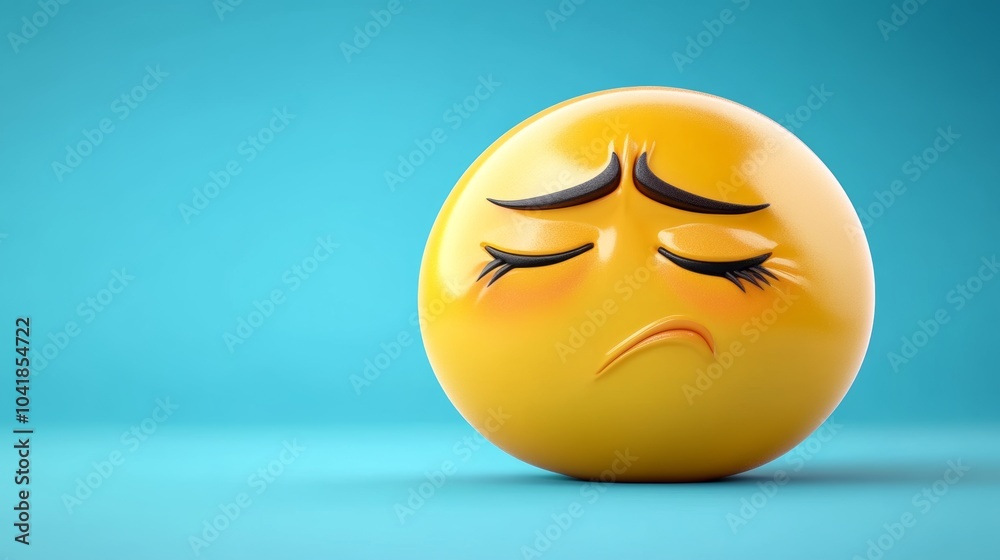 Sad Emoji 3D Illustration on Blue Background