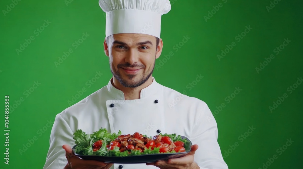 A chef holds a vibrant dish showcasing an artistic food presentation. A chef holds a vibrant dish showcasing an artistic food presentation.