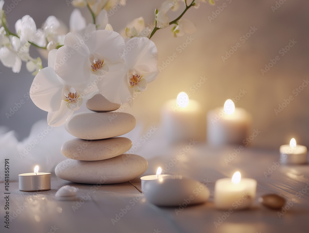 beauty treatment items for spa procedures on white wooden table with green plant. massage stones, essential oils and sea salt with burning candle
beauty treatment items for spa procedures on white wooden table with green plant. massage stones, essential oils and sea salt with burning candle