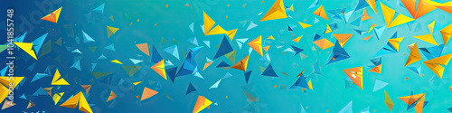 Free Download Electric Blue and Yellow Geometric Pattern with Falling Coral Triangles - GFXLoad