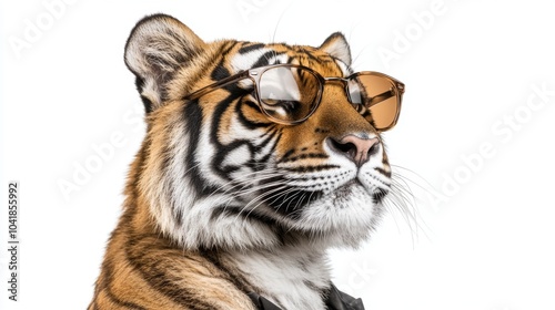 Cool Tiger Wearing Sunglasses Close up Portrait