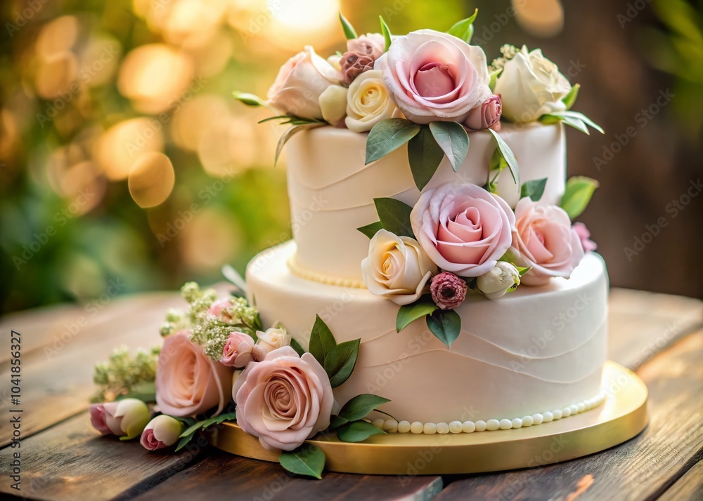 Elegant Wedding Cake with Roses in Soft Pastel Tones - Perfect for Celebrations and Events Elegant Wedding Cake with Roses in Soft Pastel Tones - Perfect for Celebrations and Events