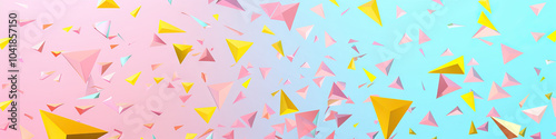 Soft Pink and Blue Abstract Pattern with Falling Yellow Triangles