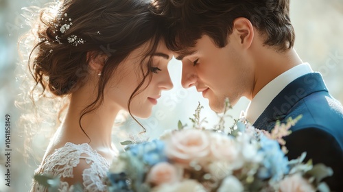 Couple enjoying a romantic moment, soft background focus.