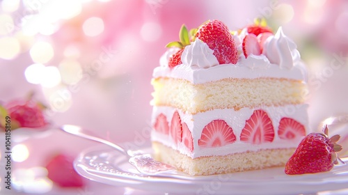 Delightful Strawberry Cream Cake Slice with Fresh Berries