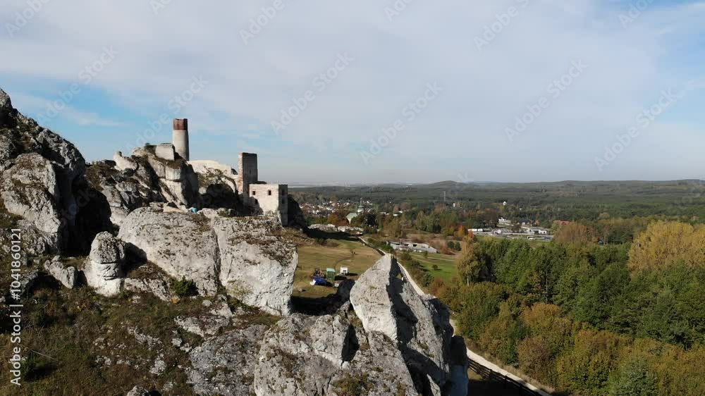 Castle ruins in Olsztyn, aerial view, Poland Castle ruins in Olsztyn, aerial view, Poland