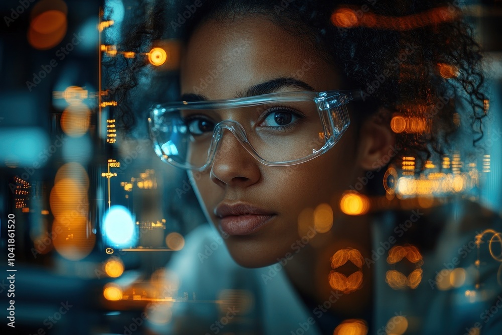 Person with glasses examines vibrant digital data Person with glasses examines vibrant digital data