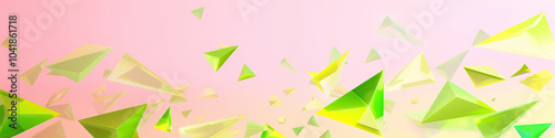 Free Download Soft Pink Abstract Background with Falling Green and Yellow Triangles - GFXLoad