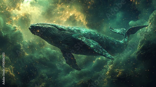 Whales Swimming Peacefully in Night Sky