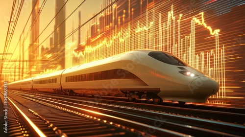 High-speed train in illuminated futuristic landscape photo