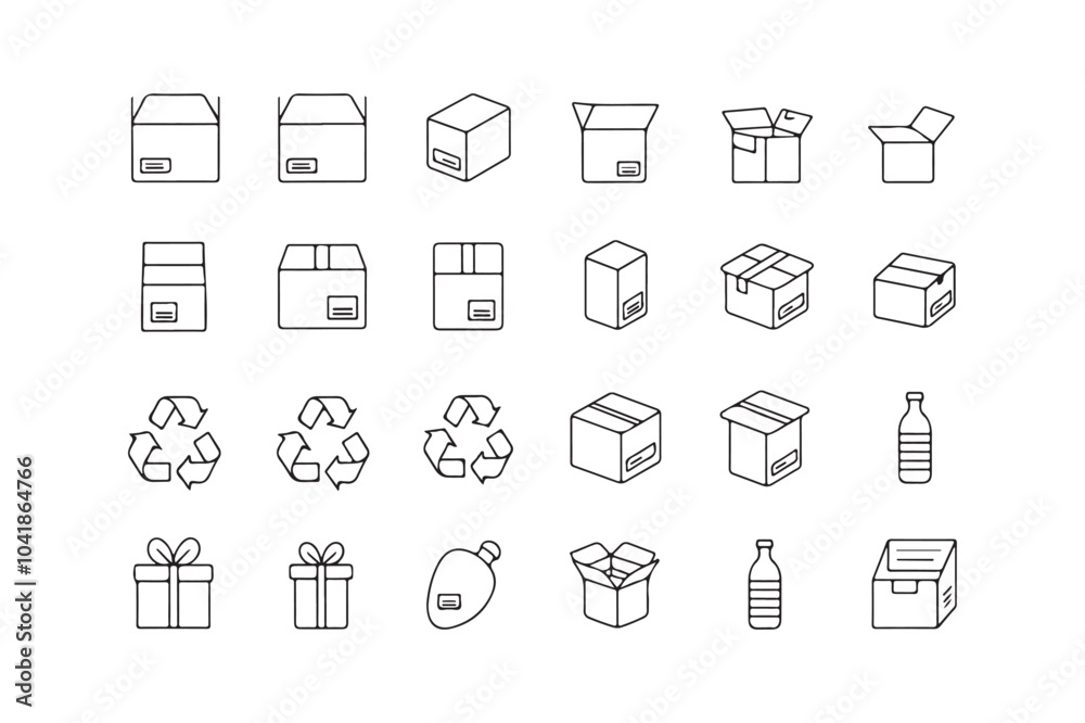 Set of 15 Packaging and Delivery Line Icons - Shipping Boxes, Gift, Recycling, Delivery Trucks, and Eco Symbols Set of 15 Packaging and Delivery Line Icons - Shipping Boxes, Gift, Recycling, Delivery Trucks, and Eco Symbols