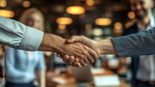 Business Partnership Professional Handshake in Office Setting for Deal or Collaboration 