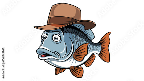 Quirky Cartoon Fish Wearing a Cowboy Hat Illustration