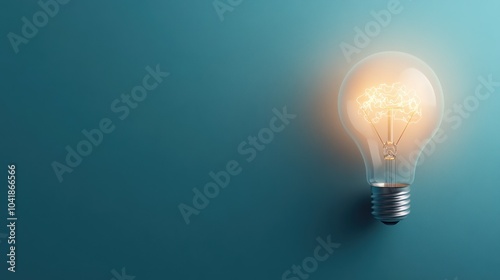 Light bulb with glowing brain and blue background art