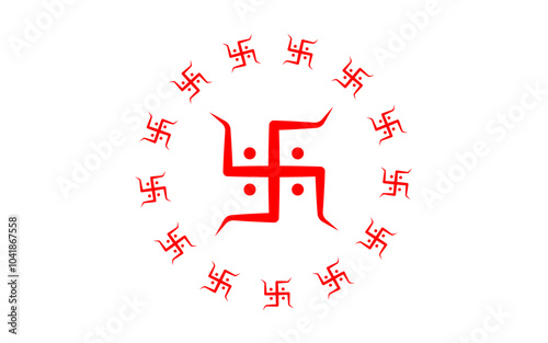 Red swastika hindu symbol in circle shape, hindu holly religious swastika symbol, red vector swastika image
