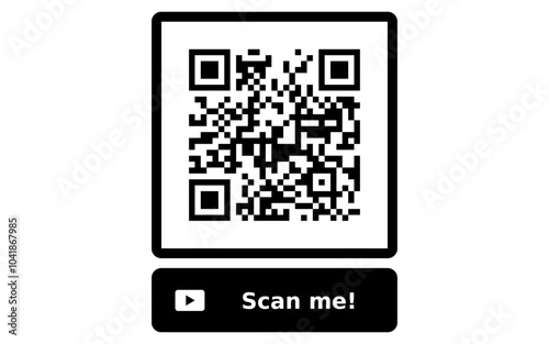QR Code with scan me text button, scan me button with QR code vector image, editable QR code png image