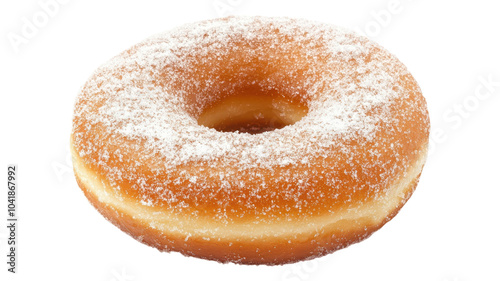 Delicious powdered sugar donut on a transparent background perfect for dessert cravings and culinary displays.