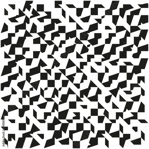 Black and white geometric pattern with irregular polygons, creating a fragmented abstract design with a chaotic modern look.