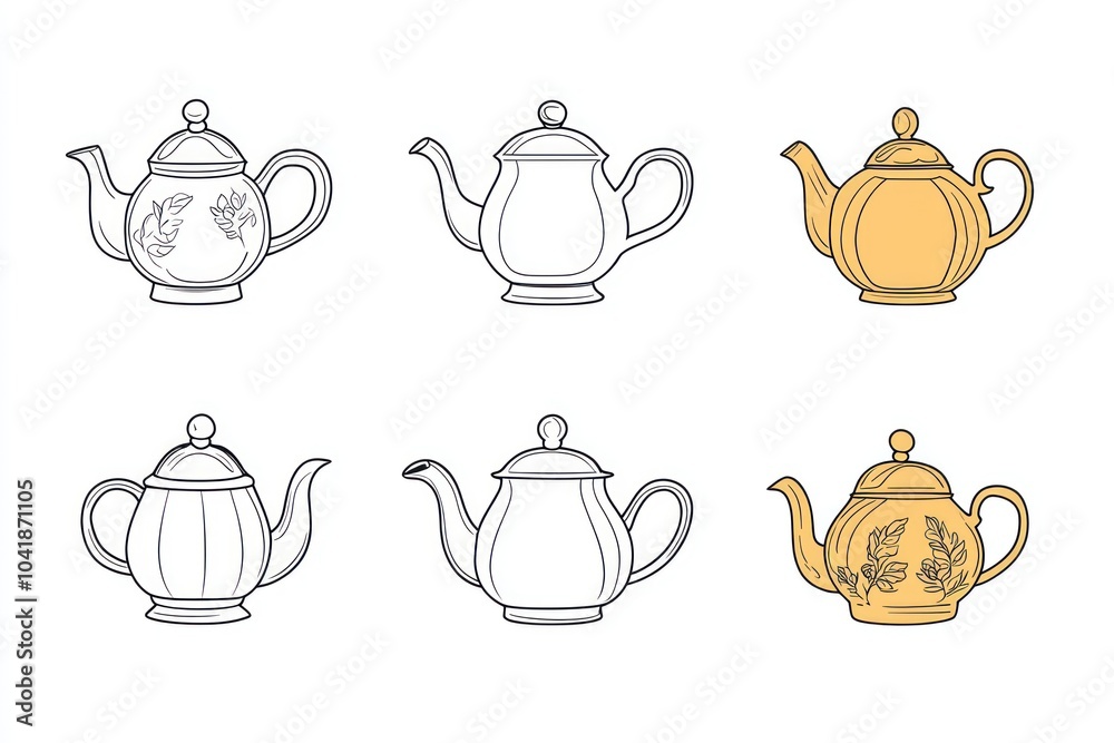 easy teapot line art vector art icon set , coloring page, white background ,binary easy teapot line art vector art icon set , coloring page, white background ,binary