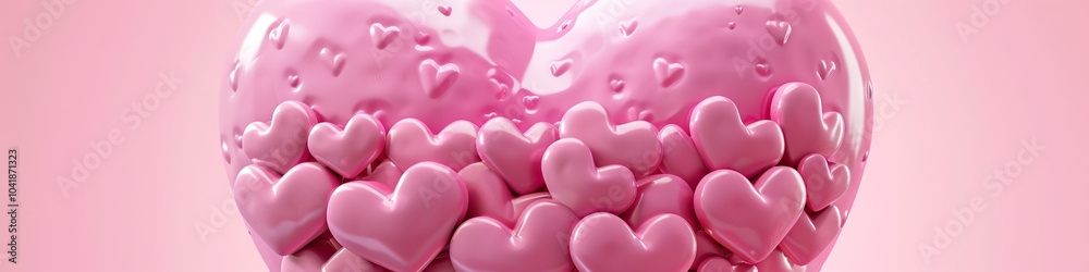 Fototapeta premium Pink Heart Haven: A large pink heart shape filled with smaller heart shapes, set against a light pink background.