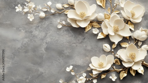 Detailed craftsmanship of magnolia flowers in a decorative relief.