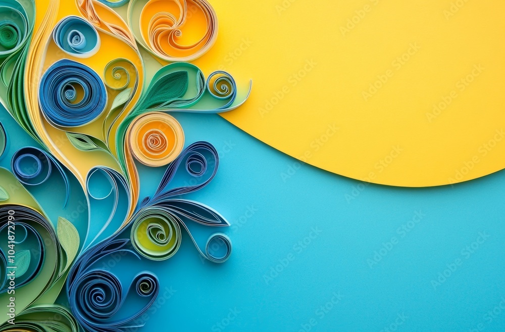 Abstract Paper Art with Blue, Green, and Yellow Abstract Paper Art with Blue, Green, and Yellow