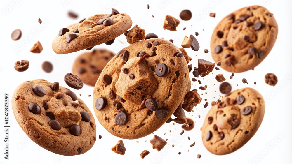 Flying Chocolate Chip Cookies in Motion - High-Resolution Food Photography for Baking Enthusiasts Flying Chocolate Chip Cookies in Motion - High-Resolution Food Photography for Baking Enthusiasts