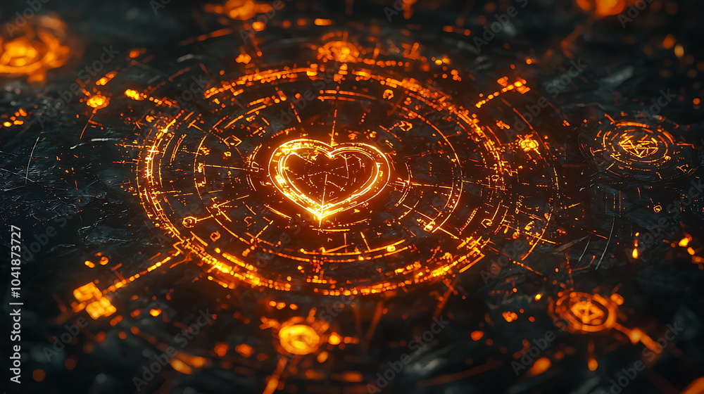 Obraz premium Futuristic glowing heart design an artistic representation of love and technology on a dark background