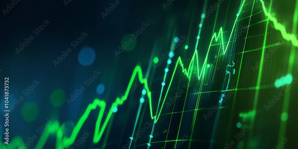 Fototapeta premium Visual representation of investment trends using a green line graph.