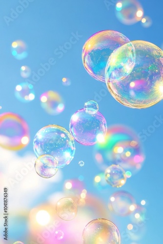 Playful Bubbles of Different Sizes Floating Amidst a Blue Sky